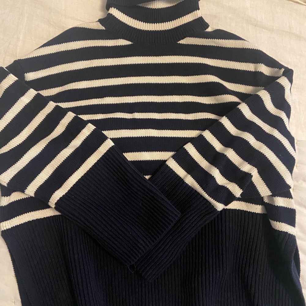 Gap Navy and White Striped Turtleneck Sweater